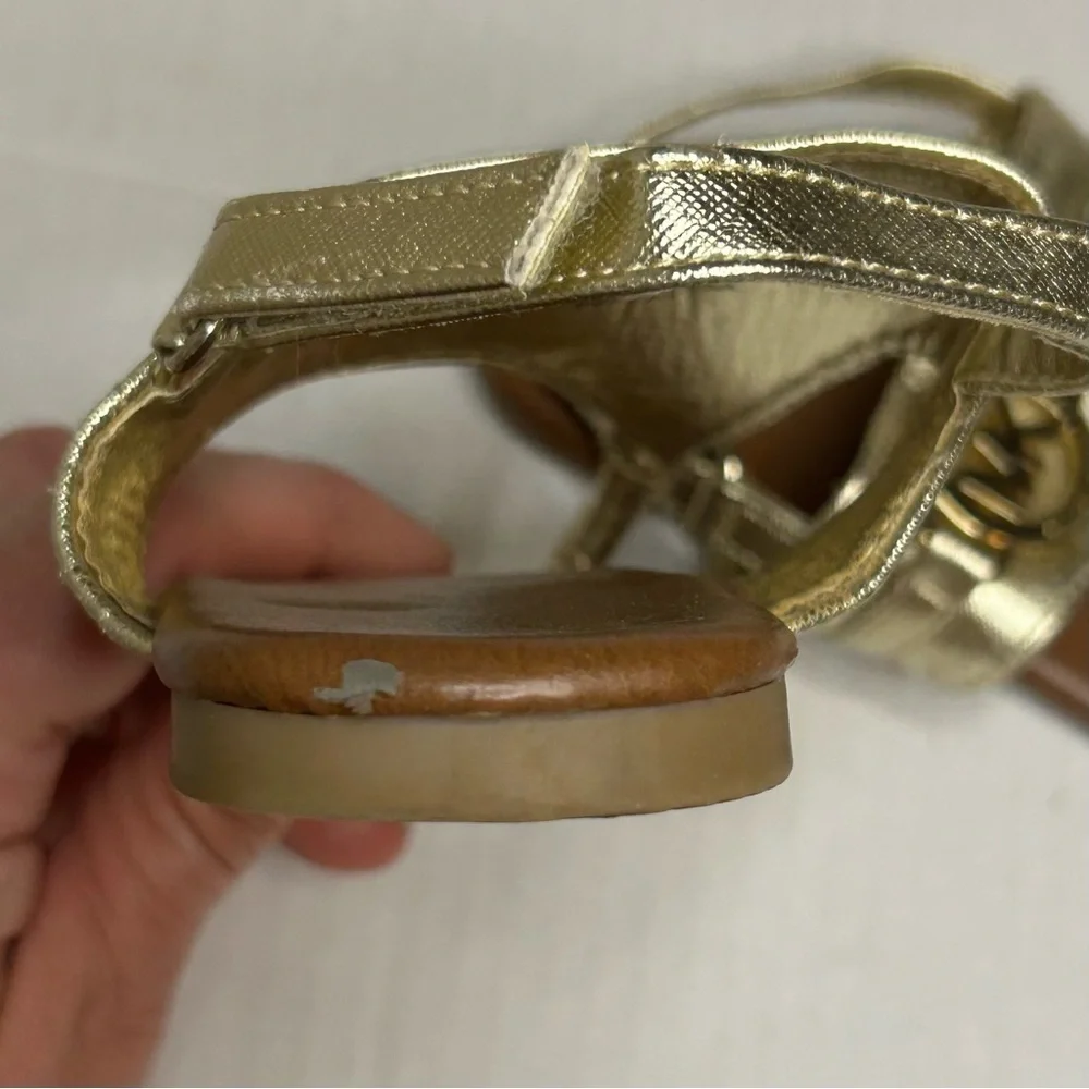 Girls Size 1 Gold Sandals MICHAEL KORS Thong Velcro Kids Shoes